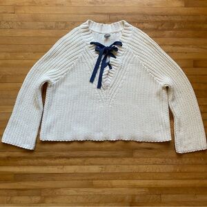 AERIE Chunky Knit Sweater Lace Up Neckline XL